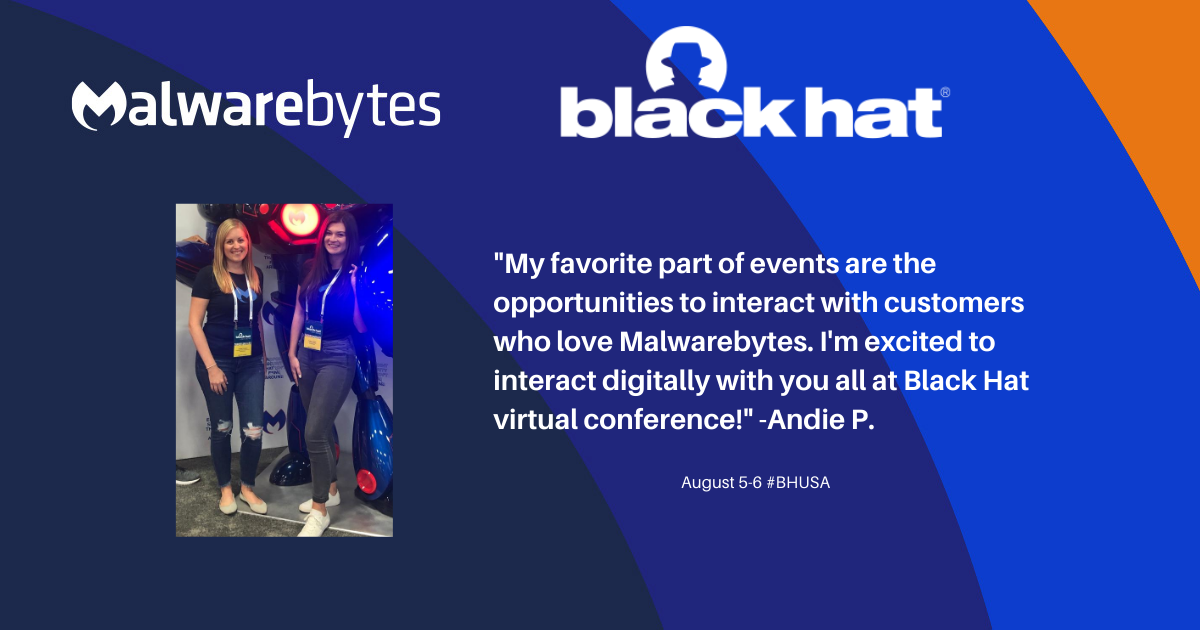 Malwarebytes's tweet photo. Our team can't wait to meet you all at #BHUSA! Be sure to stop by our virtual booth to learn more about our products and score some awesome prizes. #MWBEvents https://t.co/S98jJQole5