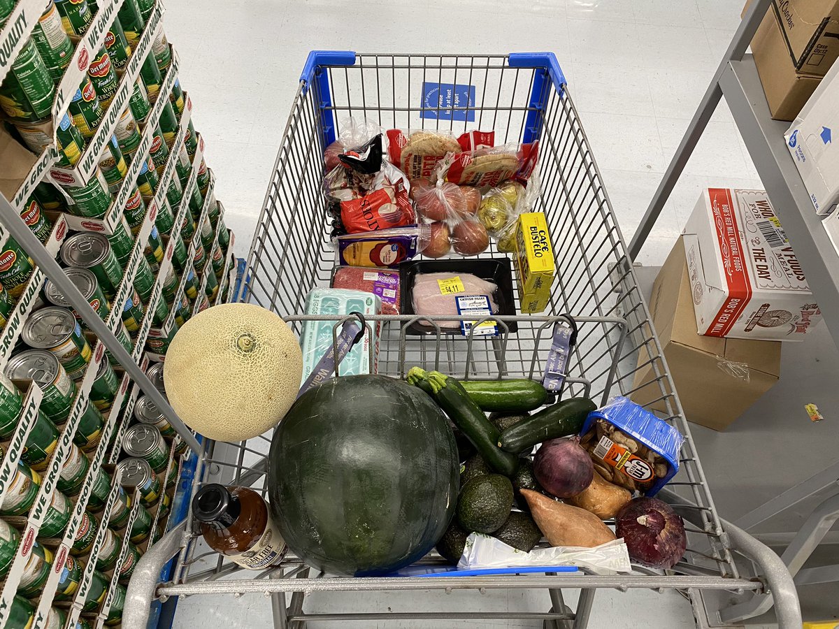 SeanAAnderson's tweet photo. In an effort to cut down on the number of store trips I make each week, I masked up- took sanitizer in and shopped a little more than I prefer. This, plus what’s in the fridge, has me stocked for a bit. I’ll make note of how long it keeps me. #smallchangesmakeadifference https://t.co/cwqf4xrnHn
