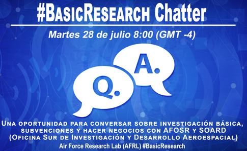AFOSR's tweet photo. ¡Bienvenid@s! a nuestra hora de #BasicResearch Chatter! Hoy, destacamos nuestra Oficina Sur de Investigación y Desarrollo Aeroespacial #SOARD. 

Tienes preguntas? Escribenos e incluye #AskAFOSR en tu twit. https://t.co/XJtGpR9dIr