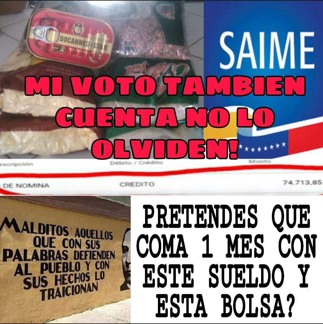 eliebolek's tweet photo. Hoy #27Jul Trabajadores del #Saime vamos a una #Huelga Virtual hasta que tengamos un #SalarioDigno #FueraRicardoMenéndez #HambreadorDeLaAPN @NicolasMaduro @NestorLReverol @dcabellor @VenezuelaSaime Necesitamos un #SueldoReal y un mejor #HCM @FASMIJ #NoSirve https://t.co/odrm3TeKhj