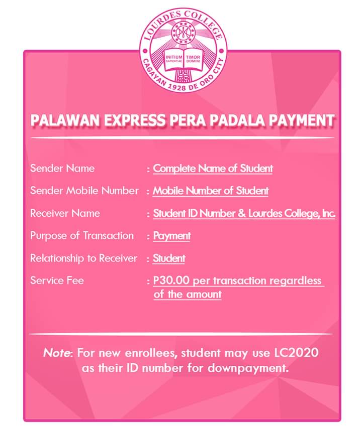 OfficialLCSG's tweet photo. Good Evening Lourdesians! Praised be Jesus and Mary 🙏

W are happy to announce our newest partner, the Palawan Express Pera Padala! Paying has never been this easy.

(c) LC Main Page https://t.co/o7HGCZERaV