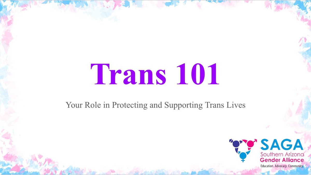SAGATucson's tweet photo. Are you an organization in Arizona who is interested in being an ally to trans folks? Hire us for a trans 101 training! We provide in depth training on how to protect and support trans lives. For more information contact our program manager AJ https://t.co/pROsGnyw4H