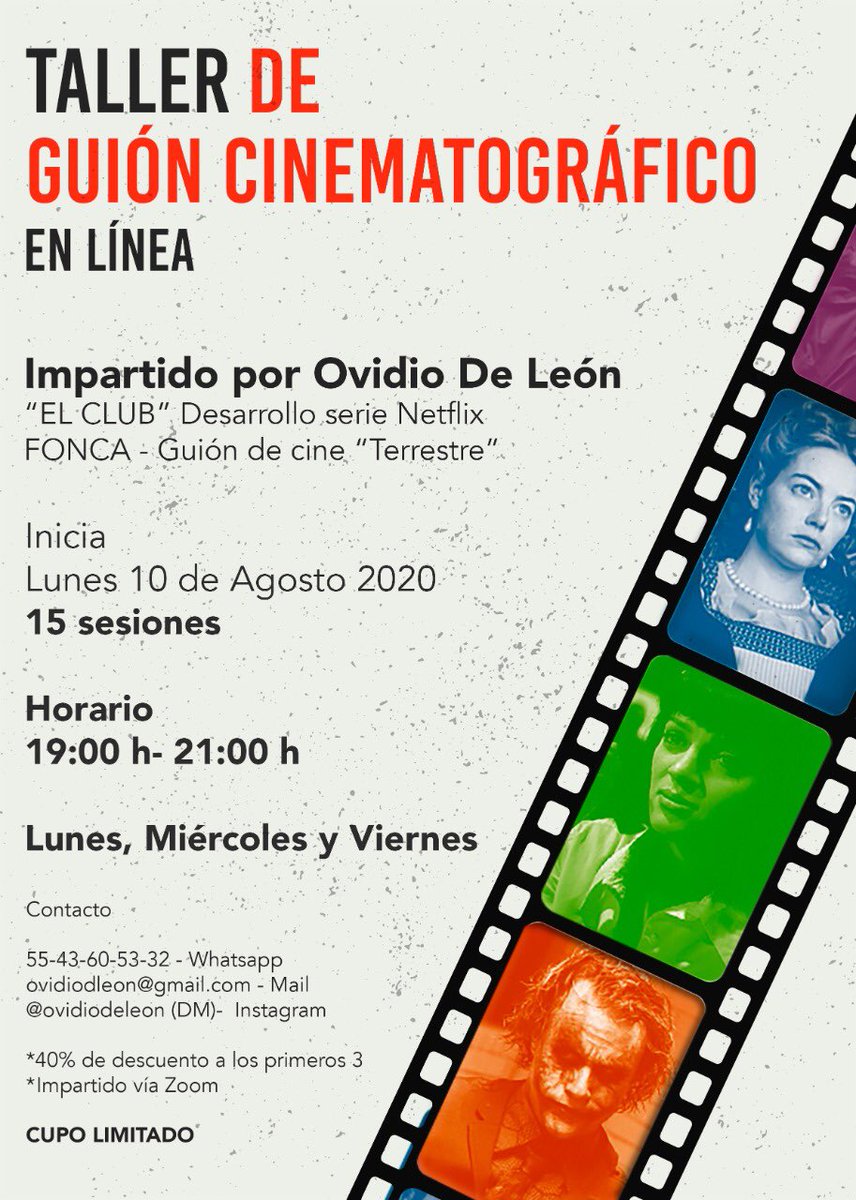 terrpel's tweet photo. Con mucho orgullo les comparto el segundo taller de guion cinematográfico que impartirá, en línea, mi hijo @ovidiodeleon Ovidio fue ganador del FONCA por guion de cine y participó en el dearrollo de la serie EL CLUB, entre otras cosas #tallerdeguion #cine #online https://t.co/VqI5E9Lzxq