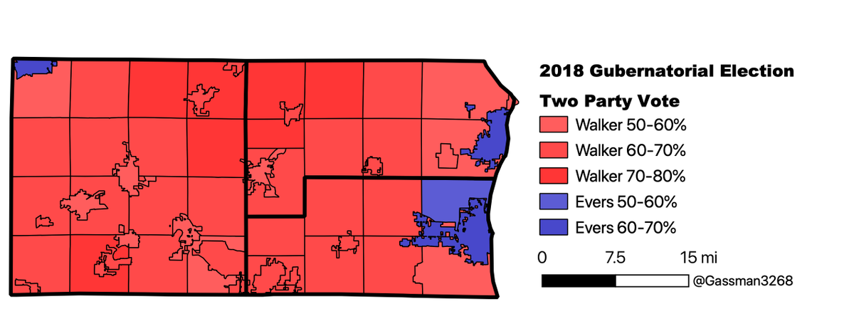 In 2018, Evers only did one point better than Clinton did, but he was able to flip Kenosha County and he ended up winning the state. The Village of Somers, north of the City of Kenosha, flipped from Trump to Evers and is a key municipality to watch come November. 3/5