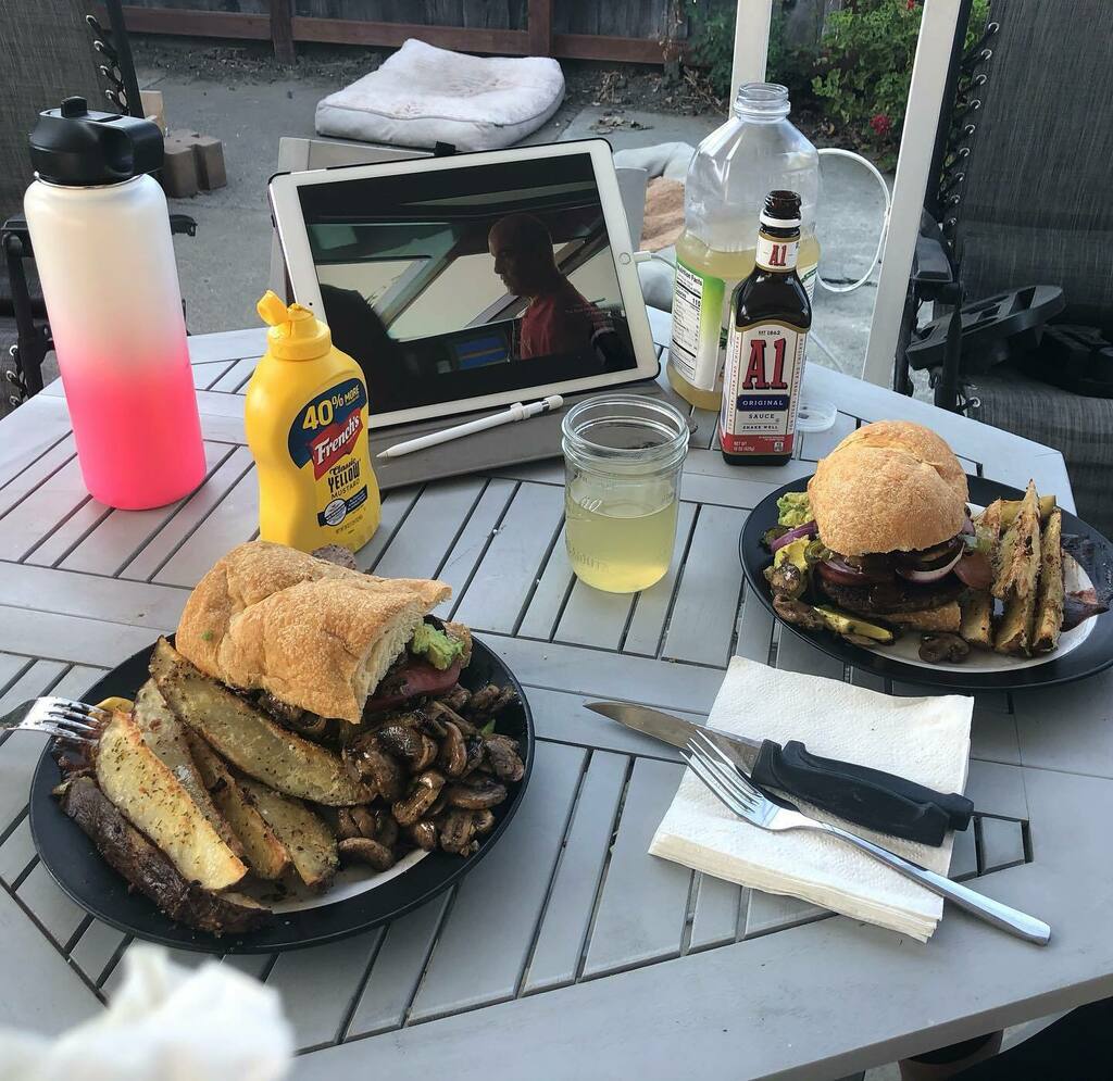 We had the BEST Impossible burgers with delicious potato wedges, mushrooms, and all of the fixings you could want! I am one spoiled and really lucky guy! She cooks better than any delivery we could’ve ordered. #backyardcooking #veganfood #doingus #bestfriends #impossibleburger