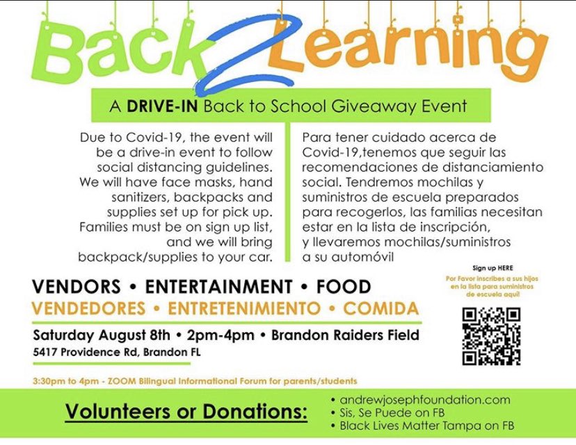TampaBLM's tweet photo. We are still taking donations for the Back 2 Learning Drive! This is August 8th📚🏫✏️💻🖤 https://t.co/BGl5bXoyek