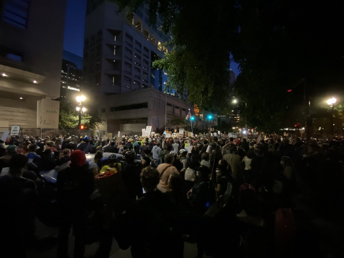 Thousands are currently taking space on 3rd and have filled Chapman and Lownsdale  #portlandprotest