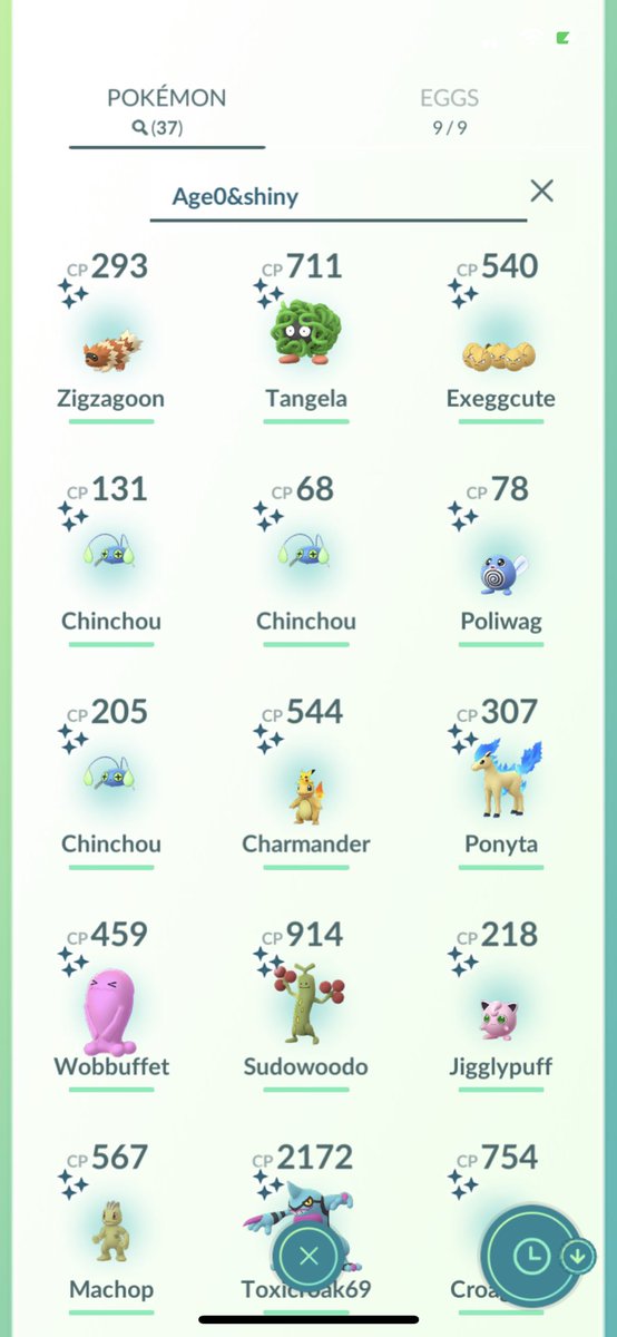 Zachadex's tweet photo. @ItsFleeceKing Got 38 Shiny’s but traded 1 so says 37. Got the Zigzagoon 1 min after the event lol https://t.co/Ebhptc5miJ