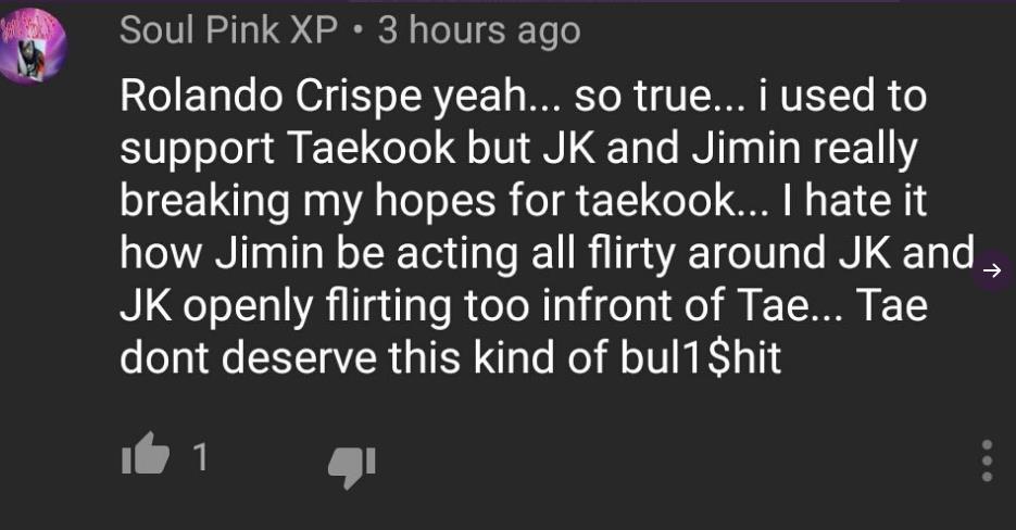 Imagine believing all these toxic analysis and hating on one member. Surely, she can read the comments on her tweets and yt vids how people are villainizing JM and throwing shade on him. Please read these comments and think to yourself how harmful her videos are.