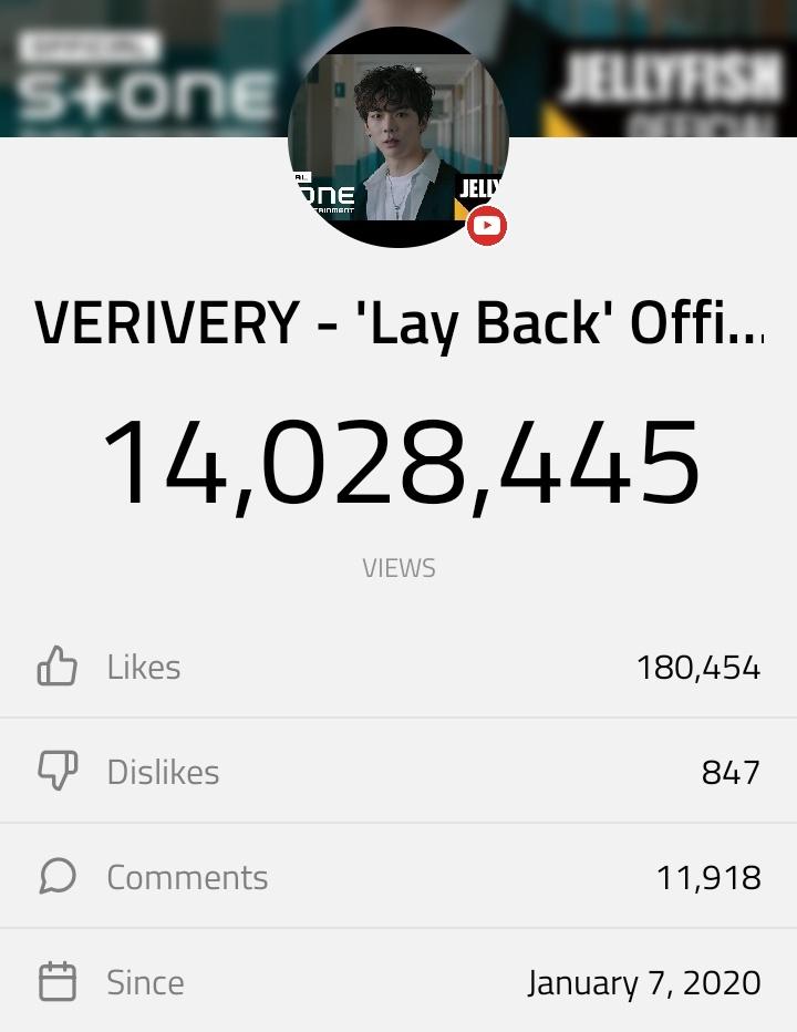 VRVRCharts's tweet photo. [📢] VERIVERY <LAY BACK> MV VIEWS COUNT
(2020.07.26, 1:40 PM KST)

⚡ 14,028,445 VIEWS ⚡
⚡ 180,454 LIKES ⚡

Stream Here!
🔗 https://t.co/nvW3kzCWfX

#VERIVERY #베리베리 #VRVR @the_verivery @by_verivery #LAY_BACK #FACE_ME #FACE_it https://t.co/hX8VNcKmN2