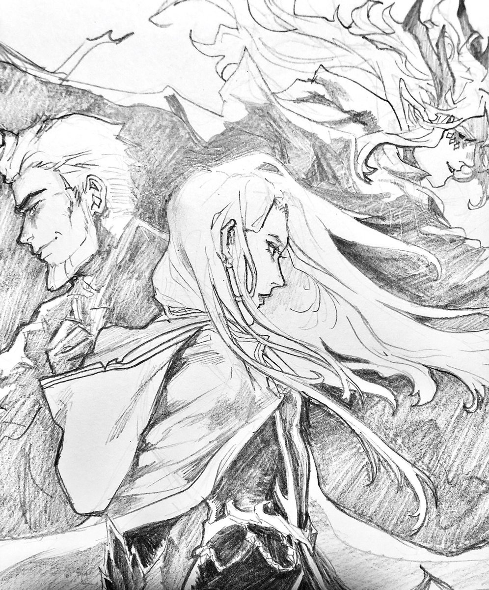 I can never get the pencil to look right with taking photo from it...
I really enjoyed drawing white hair #Claudia tho!!
I made a little own designs on their clothings!
#TheDragonPrince #tdp #tdpart #viren #aaravos #pencil #sketch #comic #manga #artstyle #art #rayla #callum #zym