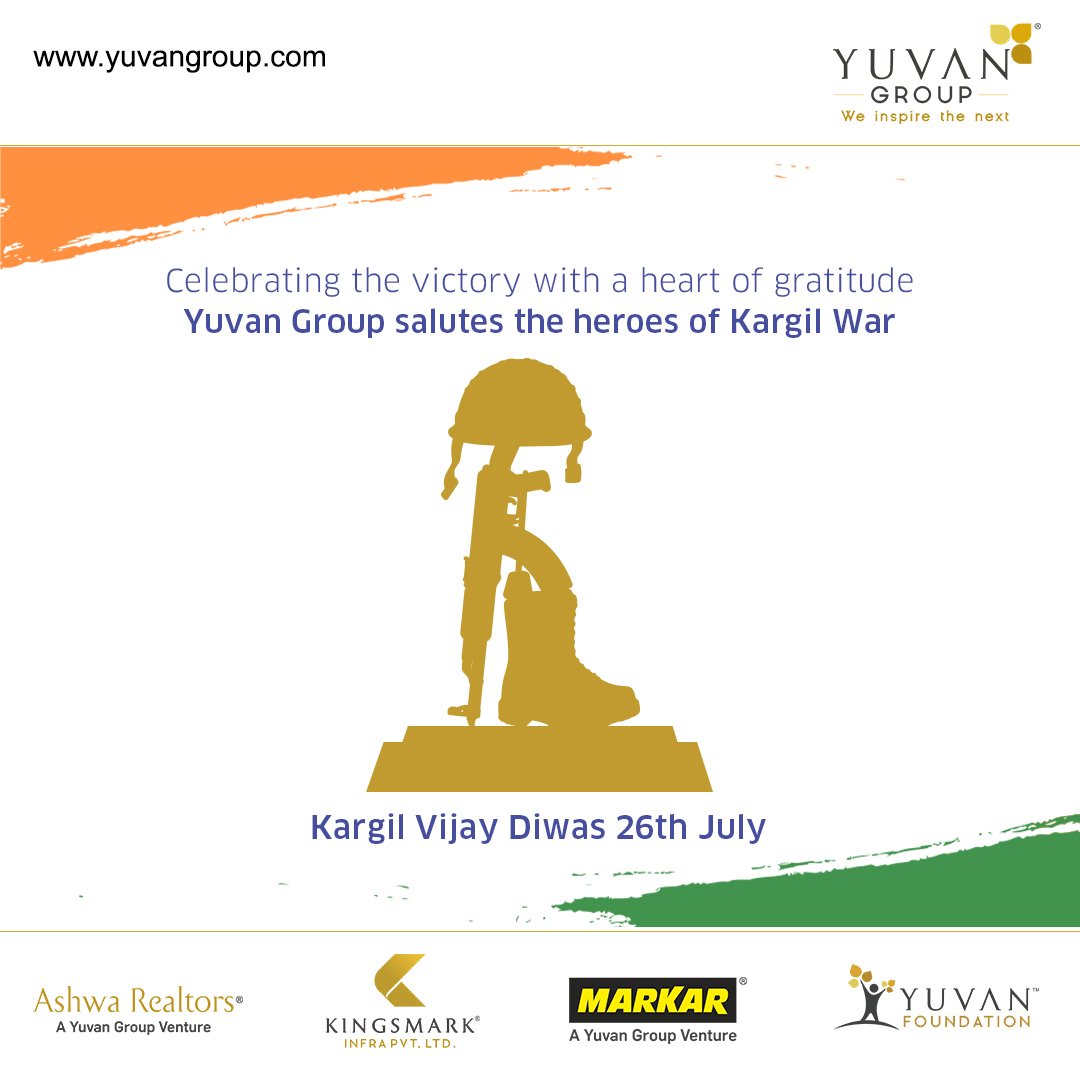 yuvangroup_2014's tweet photo. On occasion of Kargil Vijay Diwas, a salute to the great warriors of our Nation. Proud to be an indian.

#YuvanGroup #AshwaRealtors #Markar #Kingsmark #YuvanFoundation #KargilVijayDiwas #Kargil #Freedom #Love #Respect #Indian #JaiHind #India https://t.co/qCUGFGIuhi