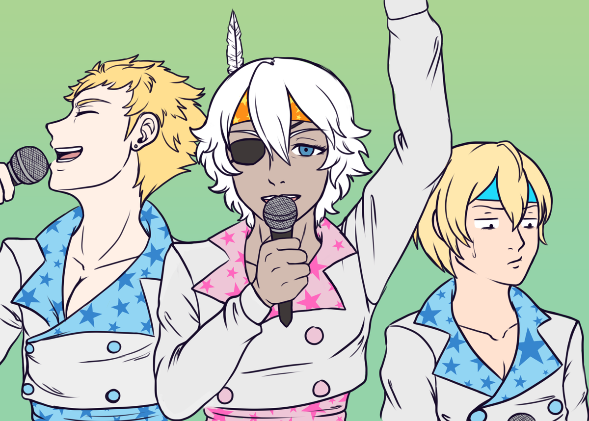CookyBandit's tweet photo. Day 6 - Leo Trio/Squad Goals

Had to draw them in the 24 Hour Cinderella outfits. You can't tell me they wouldn't karaoke to this.

#NilesWeek2020 #fireemblemfates #feif #nilesfireemblem #owaindark #leofireemblem #tobisscribbles https://t.co/oQqkUCUNYB