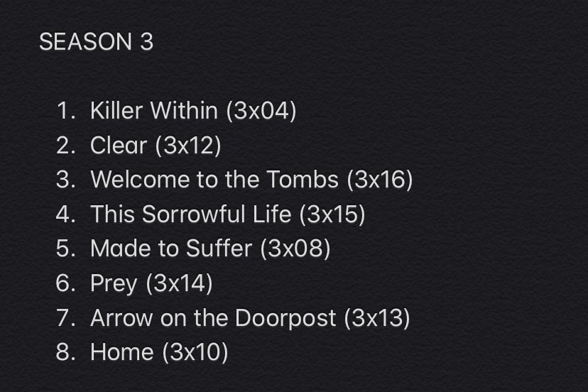Seaosn 3 was a whole experience! Such an emotional roller coaster and full of phenomenal character development. Now onto one of my favorite seasons, but first.... here are the top 8 episodes of  #TheWalkingDead Season 3!
