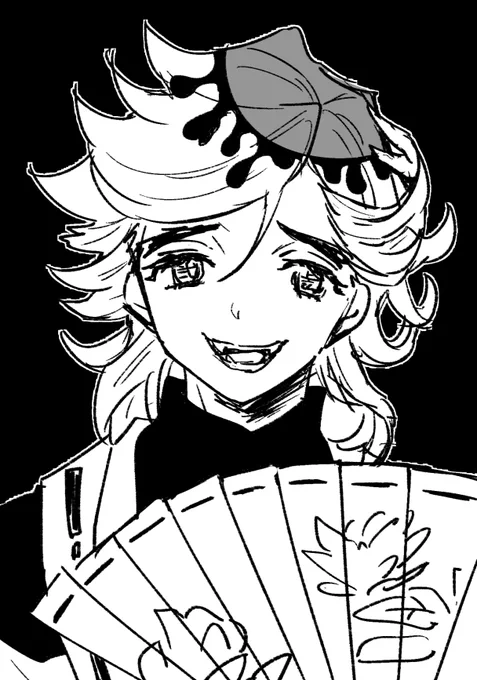 >うた子さん、こんばんは!前回逃したエアスケブと聞いて(見て)飛んできました。よければ鬼○の刃に出てくる童磨をお願いします。うた子さんの可愛くて綺麗な絵柄と手足を切り落とす性癖の組み合わせめちゃくちゃ最高です!

な、なぜ伏せる…髪の毛どうなってるか分からなくてカラーで描けなかった 