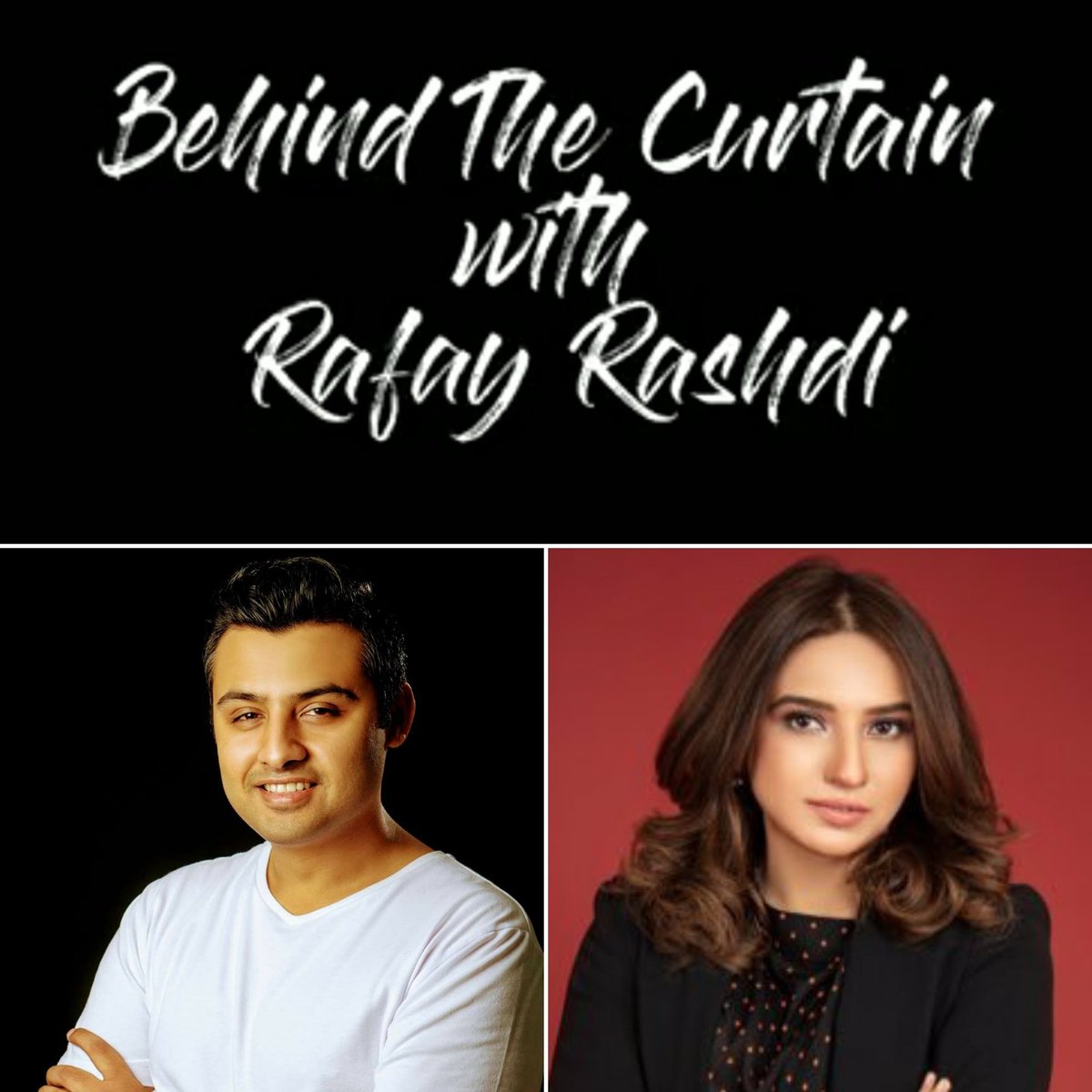RafayRashdi's tweet photo. Tapping on to a new side of things all #BehindTheCurtain. Witness media talk -what goes behind the mad world of news broadcast with news anchor / journalist extraordinare @Maria_Memon  with @RafayRashdi 2nd of August 

@ProductionsRRP - official page. 

#mariamemon #rafayrashdi https://t.co/aujdxO1Muh