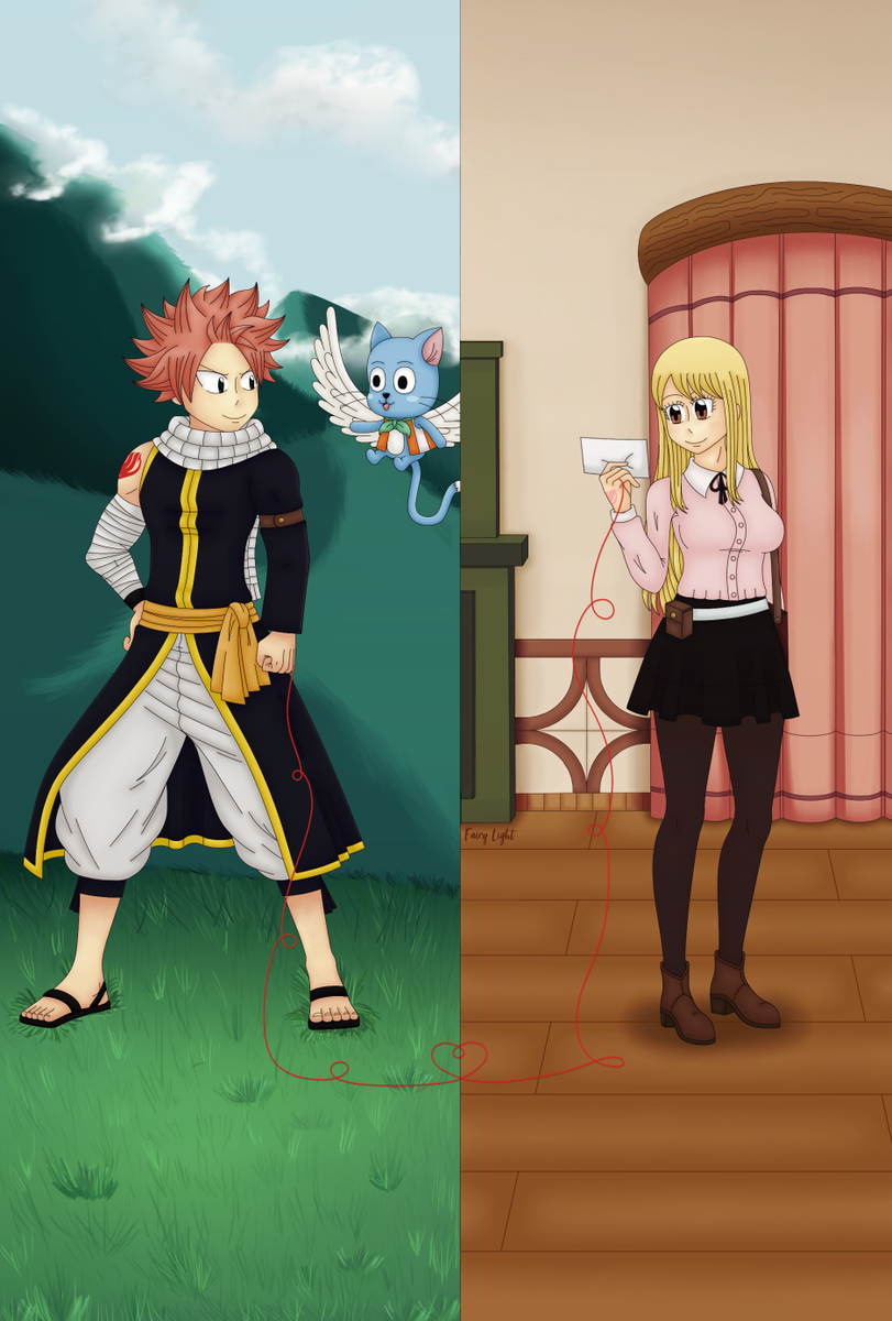 Fairy__Light's tweet photo. We have permission to post our works so here is the NaLu piece that I did for the @TailYear zine 🥰.

I tried to represent the distance that existed between Natsu and Lucy during the timeskip but also the strong connection that both have 🔥💞🌟.

#FairyTail #NaLu #MyArt https://t.co/CCM6NPbuTW