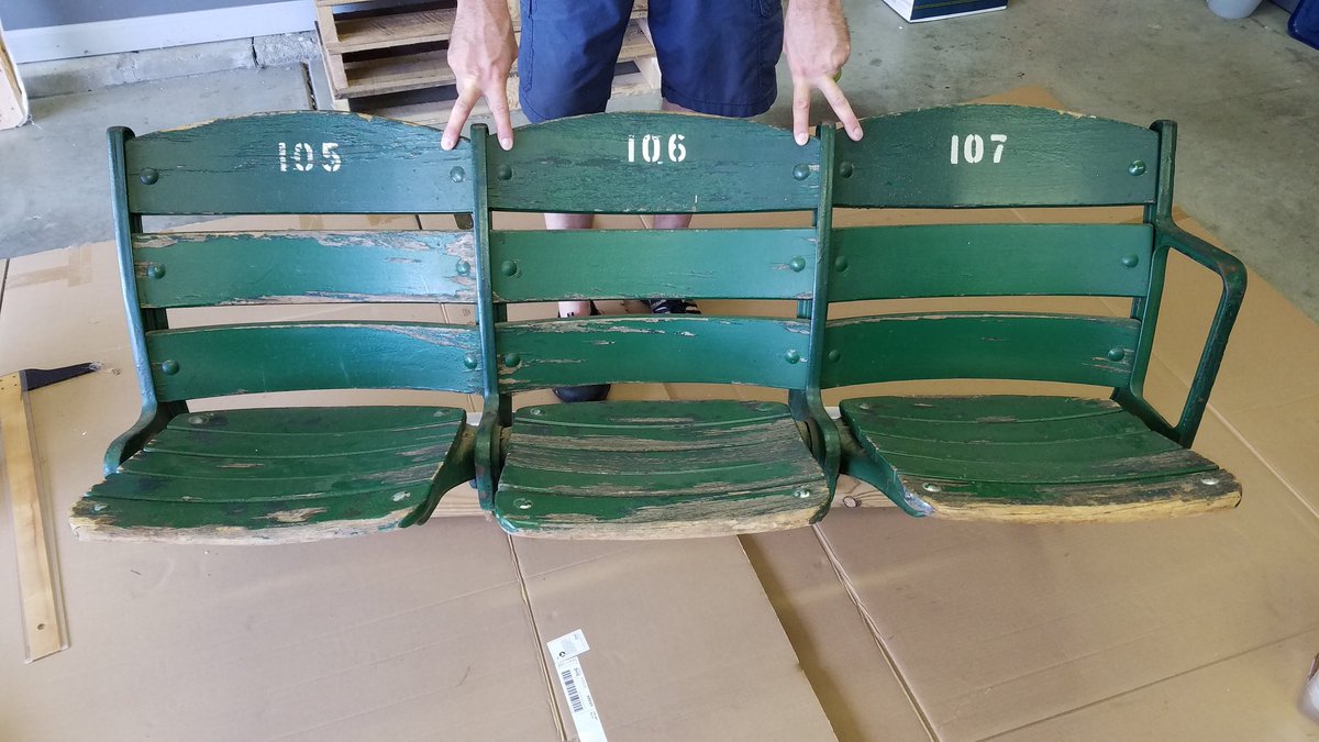 My latest "just throw some paint on it." turned restoration project.These Wrigley Field seats were a staple of my mother in laws kitchen for many years.They have been in our storage and now garage since she went to assisted living.The hardware has seen better days.