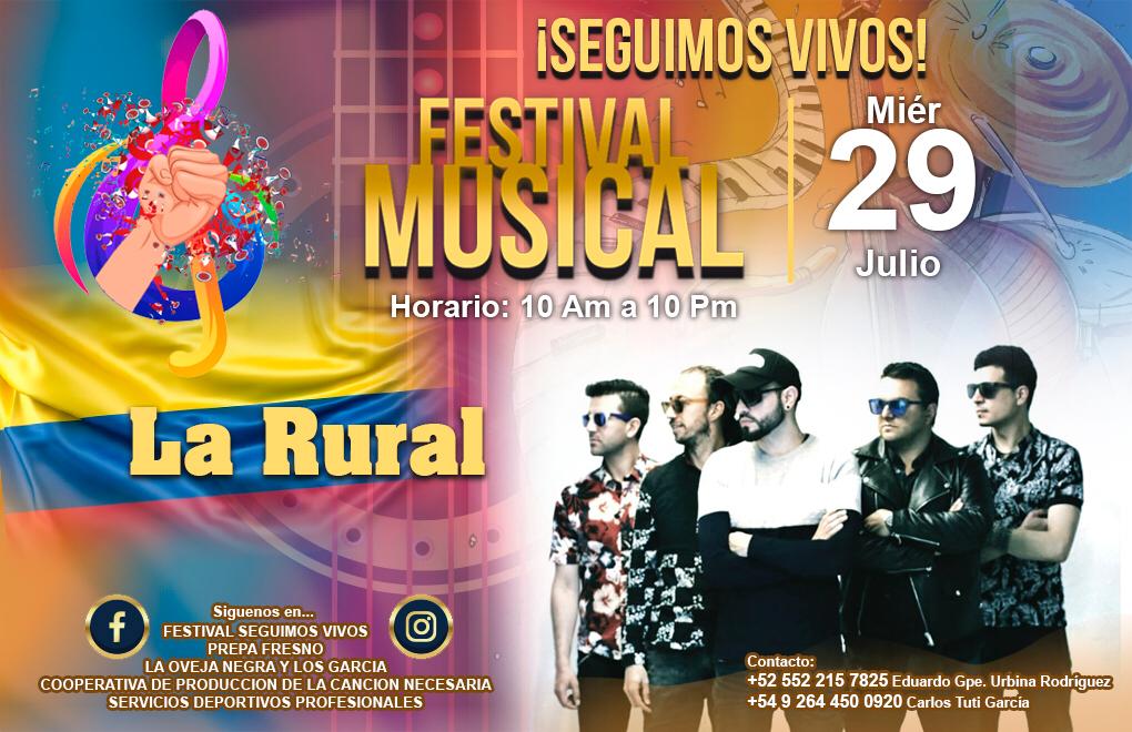 Próximo 29 de julio <a href="/LaRuralmusic/">La RuraL</a>  en el festival Seguimos Vivos.
Grandes amigos, <a href="/LATREMENDAKORTE/">LA TREMENDA KORTE</a> @ElementoRustico <a href="/pollorockmusica/">pollorockmusica</a> @laovejanegraylg <a href="/lafayukoficial/">ⅭZ༝🔶­­­ ­­В­­l­n­­­­a­n­­­с­­­­­e­</a> <a href="/KotardoOficial/">Kotardo Oficial</a> <a href="/LAMATATENA/">LA MATATENA</a> <a href="/LAKASQUIVANA/">LA KASQUIVANA</a> <a href="/LaUrbanD/">▀▄▀ LA URBAND ▀▄▀</a> <a href="/pollorockmusica/">pollorockmusica</a> <a href="/FrisiaMacin/">Frisia Macin Mingramm</a>