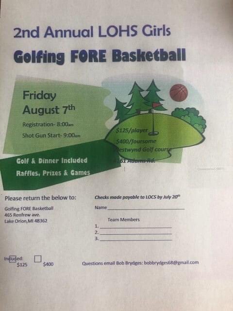 5 spots left for this great outing. A great day of fun, golf, food, and prizes. Sign up now to support LO Girls Basketball