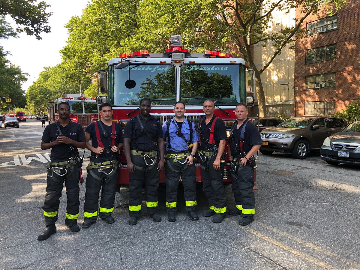 FDNY's tweet photo. FDNY members from #Ladder107 rescued four individuals from an all-hands fire earlier this afternoon in Brooklyn. Read more: https://t.co/NsmqjXJPCX https://t.co/N3PnOhBRQv