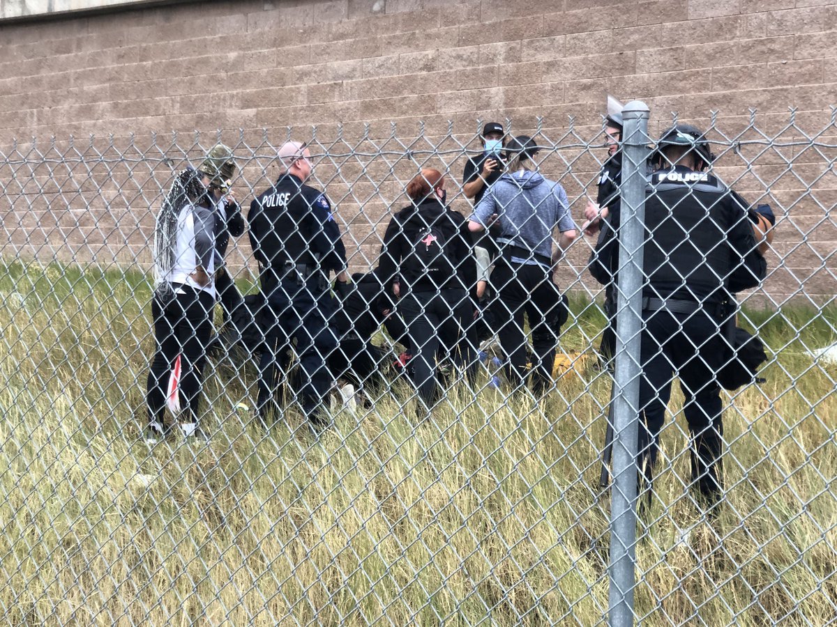 Protesters and police are speaking about treatment for the woman. From up top on the highway, some protesters calling down that there’s at least one other injured party. “We need EMT in the middle of the highway ASAP!” I don’t know what happened up there or who might be hurt.