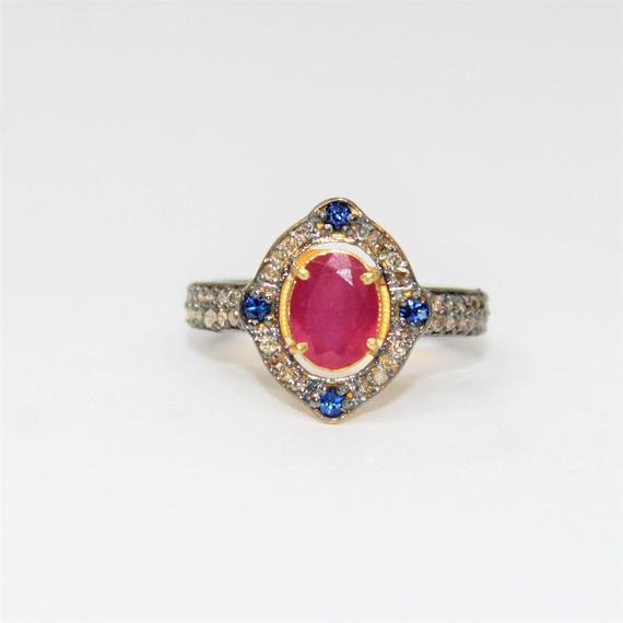 Natural Ruby-Sapphire Ring, Diamond Ring, Oval etsy.me/30KZprj #rubyring #pinkstonering #ovalstonering #925silverring