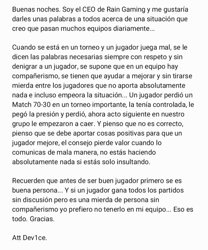 Buenas noches. Quería darles estas palabras para toda la comunidad de Clash Royale, agradecería un RT de corazón para que todos los jugadores, coachs, analistas lean esto.