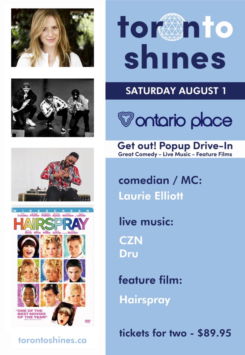 Tickets now on sale for August 1st Toronto Shines ft live performances by: Laurie Elliott (<a href="/ThaFloatingHead/">Laurie Elliott</a>), <a href="/__CZN__/">CZN</a>, <a href="/DRUGRANGE/">DRU</a> then Hairspray (2007 movie) torontoshines.ca/tickets