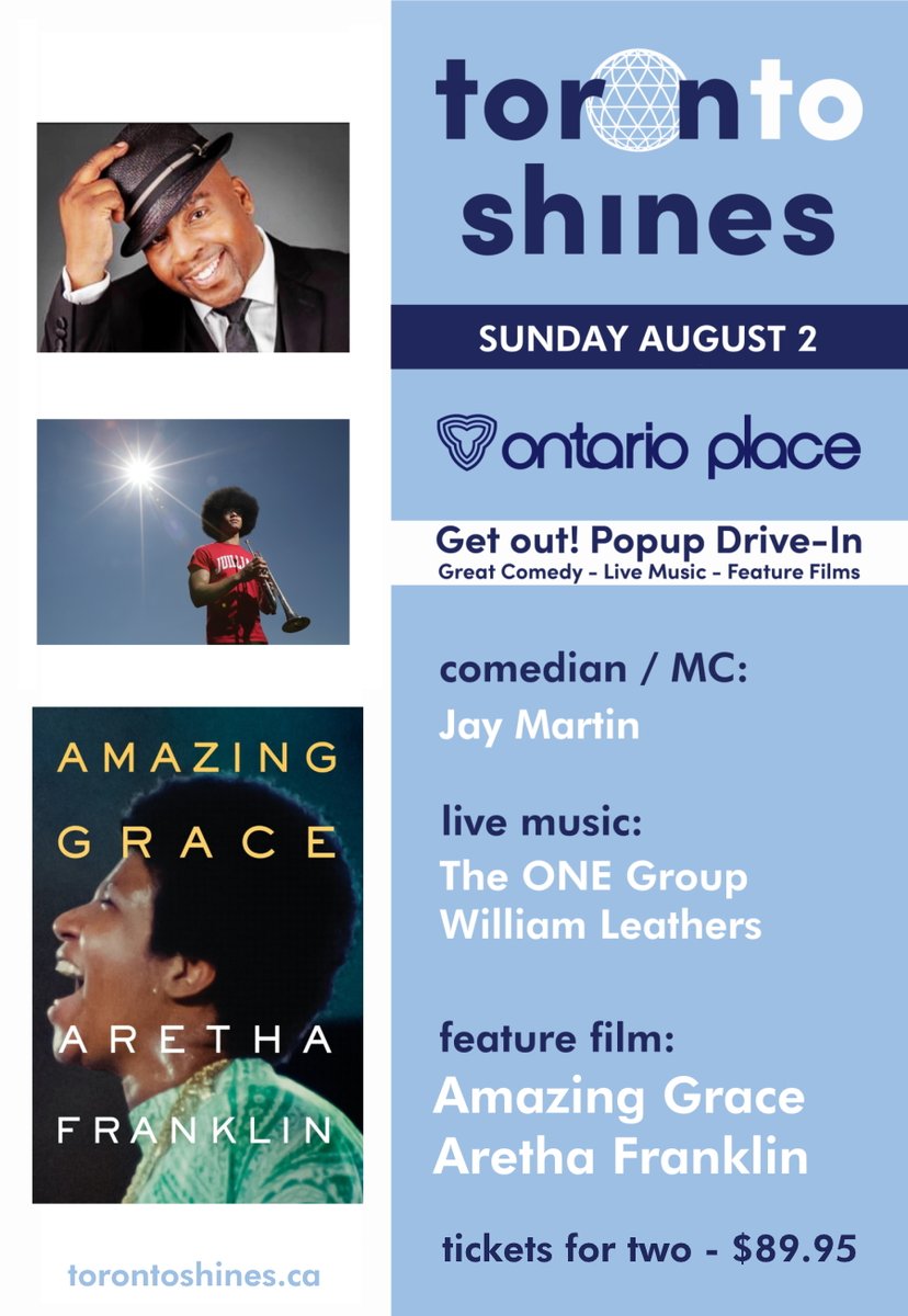 Tickets now on sale for August 2nd Toronto Shines ft. live performances by: <a href="/comicjaymartin/">Jay Martin</a>, the ONE Group, William Leathers (<a href="/leathersboy/">William Leathers</a>) and then the phenomenal film - Amazing Grace Aretha Franklin. torontoshines.ca/tickets