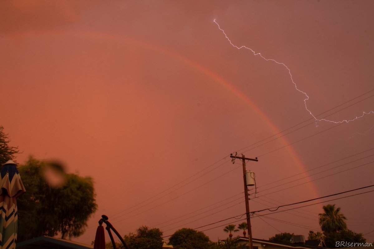 biserman's tweet photo. This is one of my favorites from yesterday’s sunset rainbow and lightning display from my back yard in Tempe, Arizona. https://t.co/x4iJSVzJUT