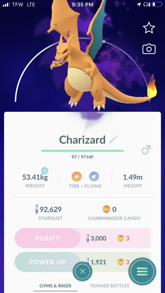 MF_GERMS's tweet photo. I caught a motherfucking shadow Charizard !! now you know I got that purple heat !!!! https://t.co/EFHiuT0Qw0