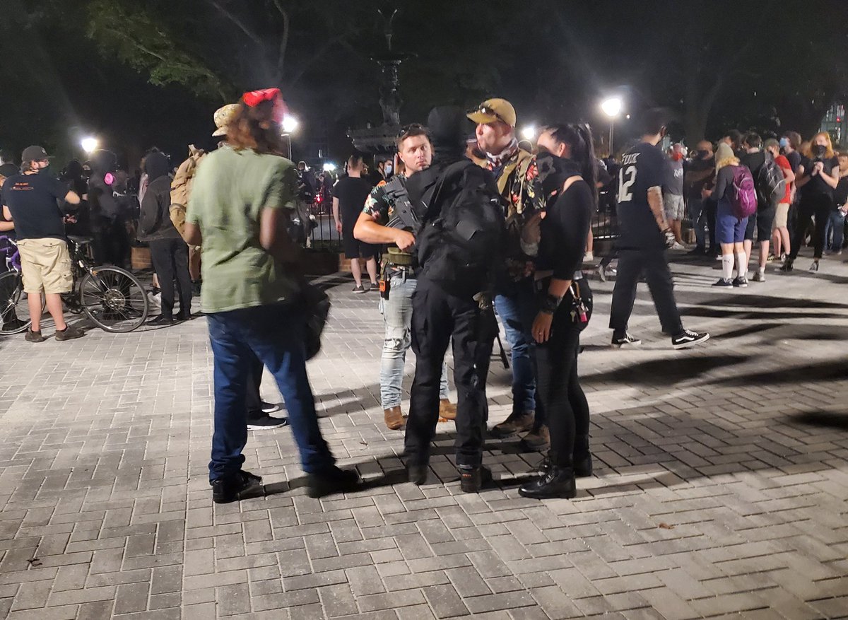All ya'll saying  #boogaloobois and  #BLM have no common ground... at least here in Richmond, they generally show up for each others protests, and treat each other cordially. Have since the gun rally in January. That feels so much longer aho than it is. #richmondprotest  #RVAprotests – bei  Monroe Park