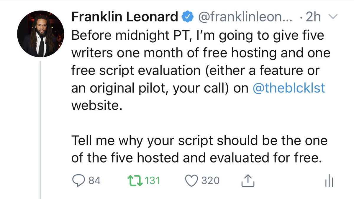 Franklin Leonard I Ended Up Doing Nine And We Ll Do This Again Soon A Lot Of Y All Have Some Exciting Sounding Scripts In My Opinion T Co 2ughtepuzp