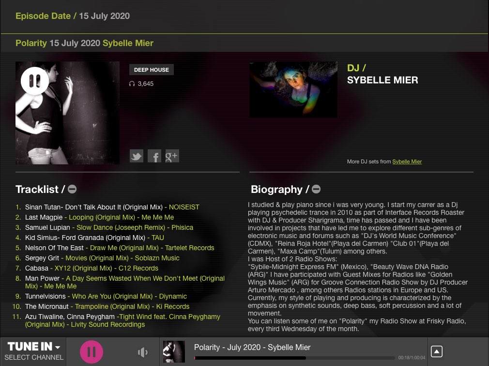 SybelleMier's tweet photo. #Polarity itโs about to age 3years on @friskyradio thx 4ur support,weโre always on the first 20places of the weekly #top100chart GRACIAS! This is a journey of 60min,tasting different poles #deephouse to some Mexican #indiedance & #idm hope you like it! ๐คhttps://t.co/wiKRRqncZm https://t.co/UD3SNZMT48