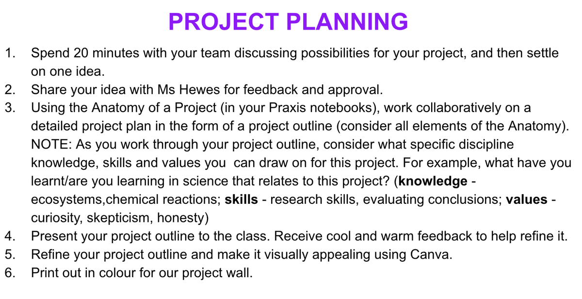 BiancaH80's tweet photo. My year 9 Praxis iii students are moving onto project two - it's a small team, student-designed project. Check out their project design process for this week. (This follows on from two lessons of asking big curious questions last week.) #AussiePBL https://t.co/pQ2Gb4SdFq