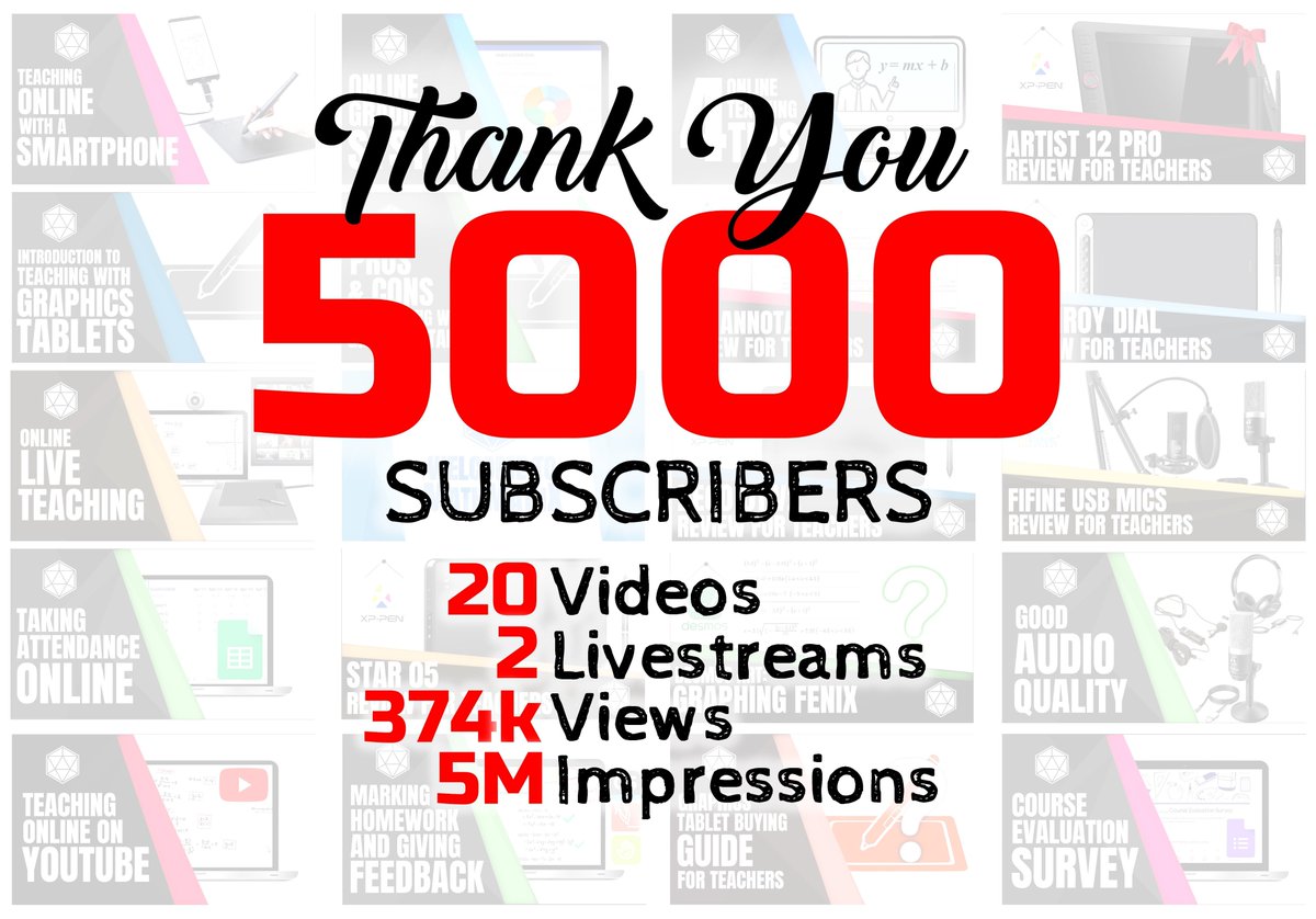 mathmathx's tweet photo. This is so exciting! 😍 #MathMathX now has 5k subscribers on YouTube. 
THANK YOU ALL. 
I will do a Livestream to celebrate 5k this Tuesday with one @XPPEN Deco 01 v2 #giveaway.
Not enough? I will also send you one @HUION Inspiroy Dial.
One #Livestream Two Tablets !!!
Stay tuned. https://t.co/SUizhKj0Qt