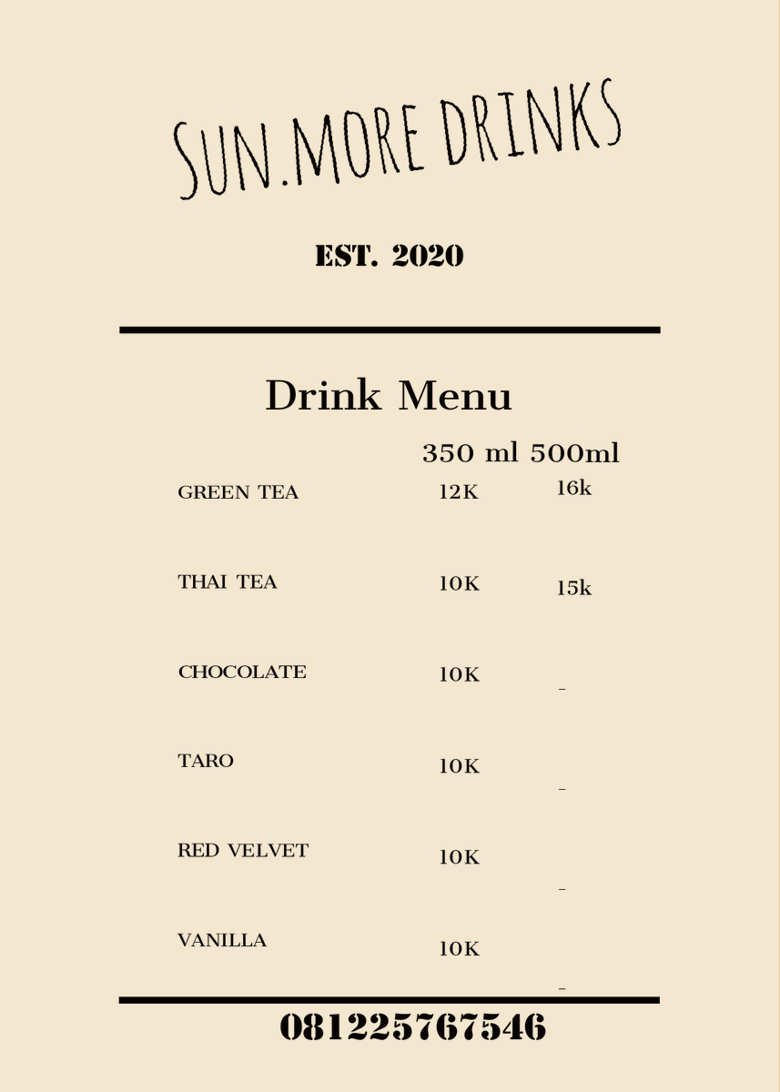 MalangSunmore's tweet photo. Price list ya teman teman, bisa d order H-1 🤗
Cocok untuk siang hari d kota Malang yg sudah mulai panas 🌞
CP : 081225767546
#malangfoodies #malangdiskon #minumanmalang #malanghits #thaiteamalang #malangkuliner #malangculinary #malangdrinks #kulinermalang #jajanmalang https://t.co/T9LC62o6O0