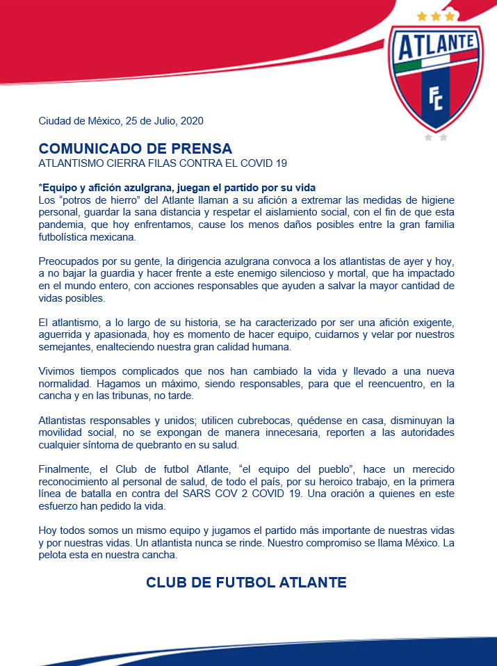 PepePotroAtl's tweet photo. COMUNICADO OFICIAL 
Atlantismo cierra filas contra el COVID 19 🐎🔵🔴
#ATodoGalope #ContigoDondeSea https://t.co/3eWecYkqnK