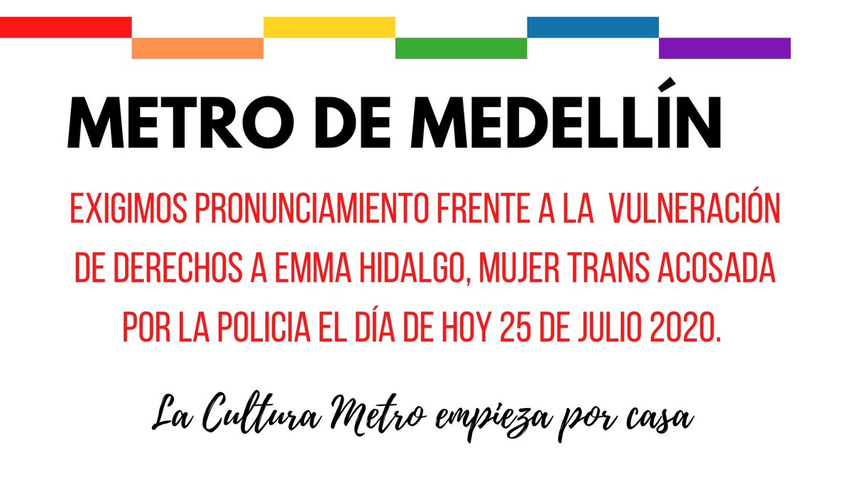 harleycordobaR's tweet photo. @metrodemedellin experto en comunicación, hoy le exigimos pronta respuesta frente presuntos hechos de violencia y discriminación a una mujer trans en el sistema @Ale_Gomezl @DiegoHD42501510 @Caribeafirmativ @ColombiaDiversa @personeriamed https://t.co/35CI7G9IJ5