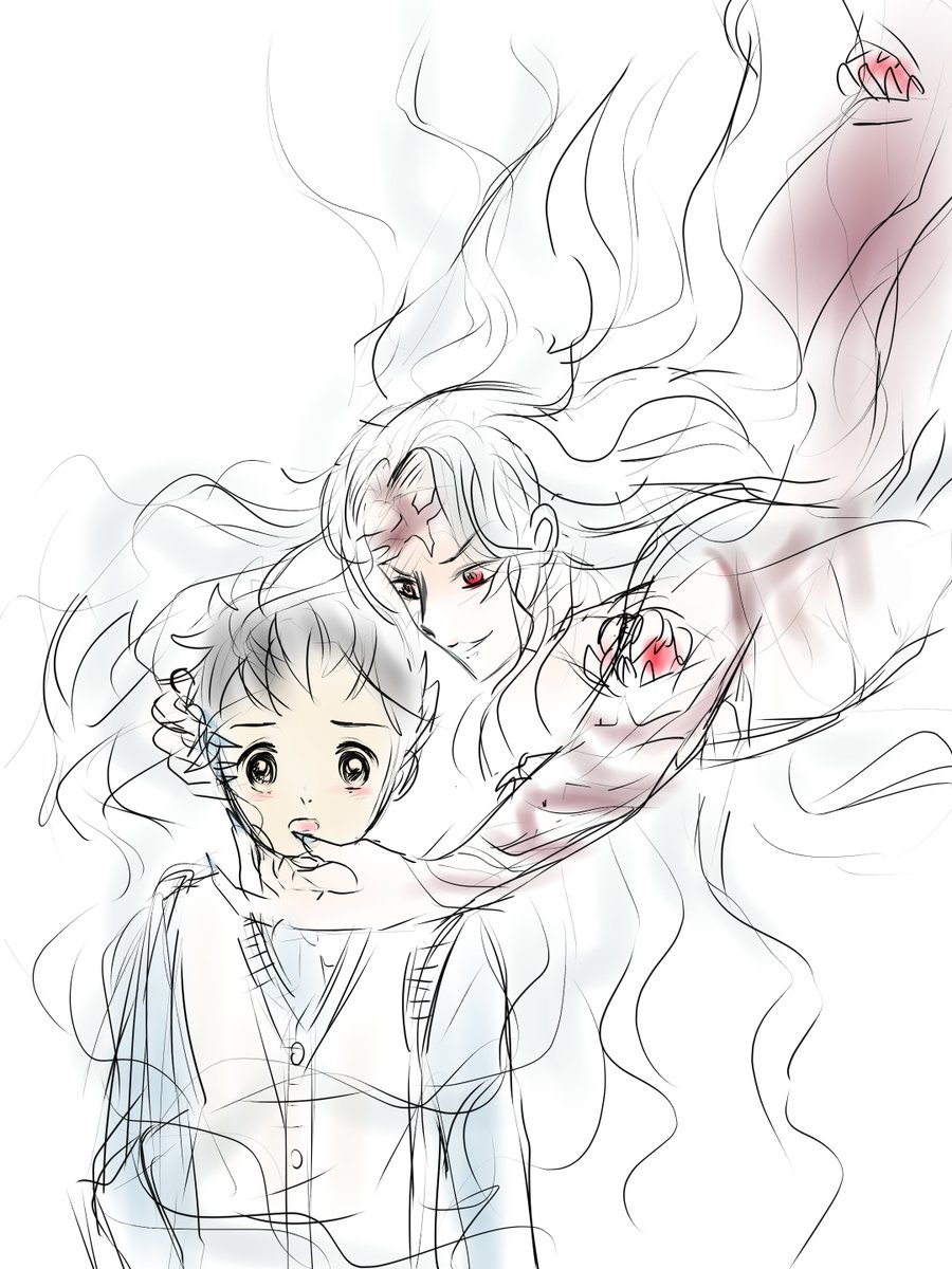 昨日描いた絵です(;・∀・)
恋の魔法とおまじない、鬼滅の刃ファンアート4枚目ラフ「見つけた・・」、昔話かぐや姫、イラストACさん素材ちびモブ会社員 