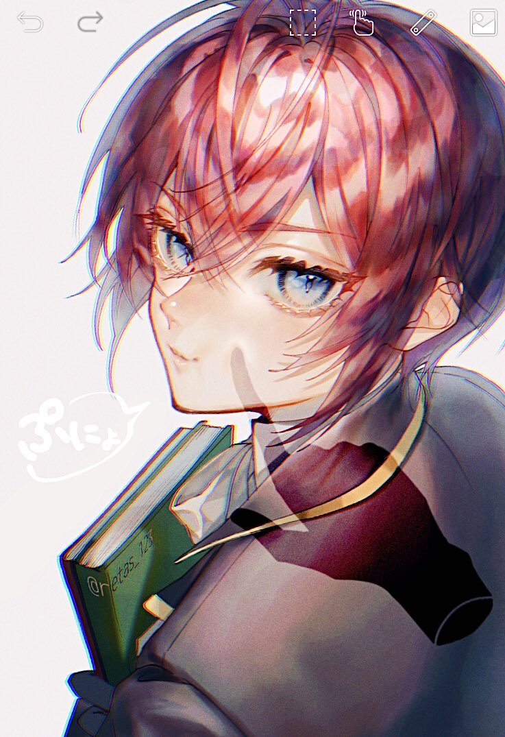 1boy male focus blue eyes looking at viewer solo book red hair  illustration images