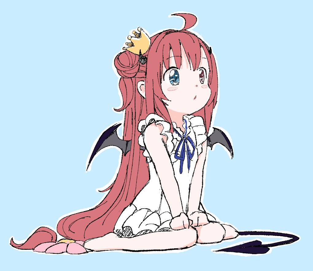 1girl heterochromia wings solo long hair crown red hair  illustration images