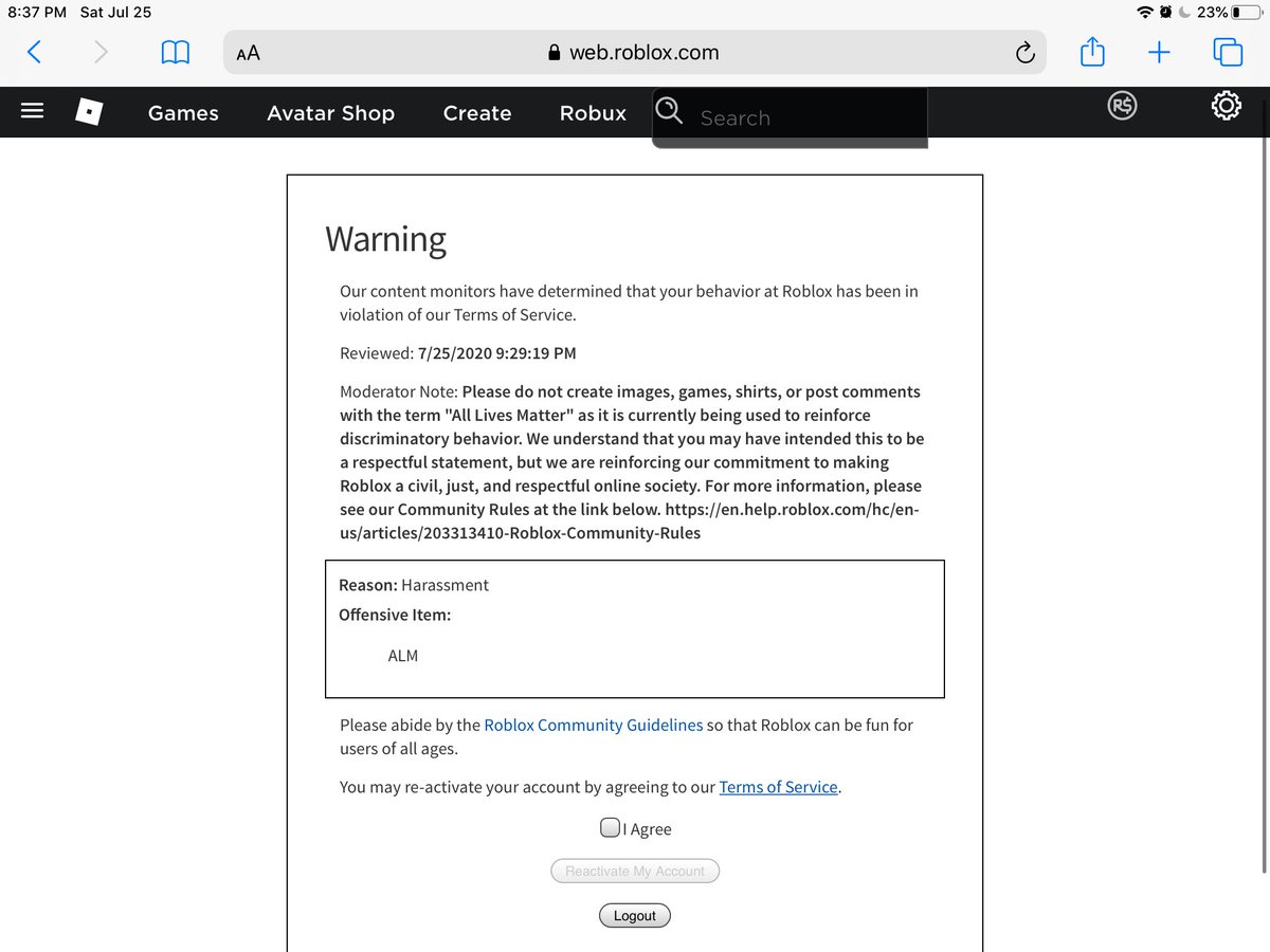 epicrobloxiar's tweet photo. @Roblox please explain why I get a warning in Roblox for saying ALM (All Lives Matter) https://t.co/yNeMrUbNOU