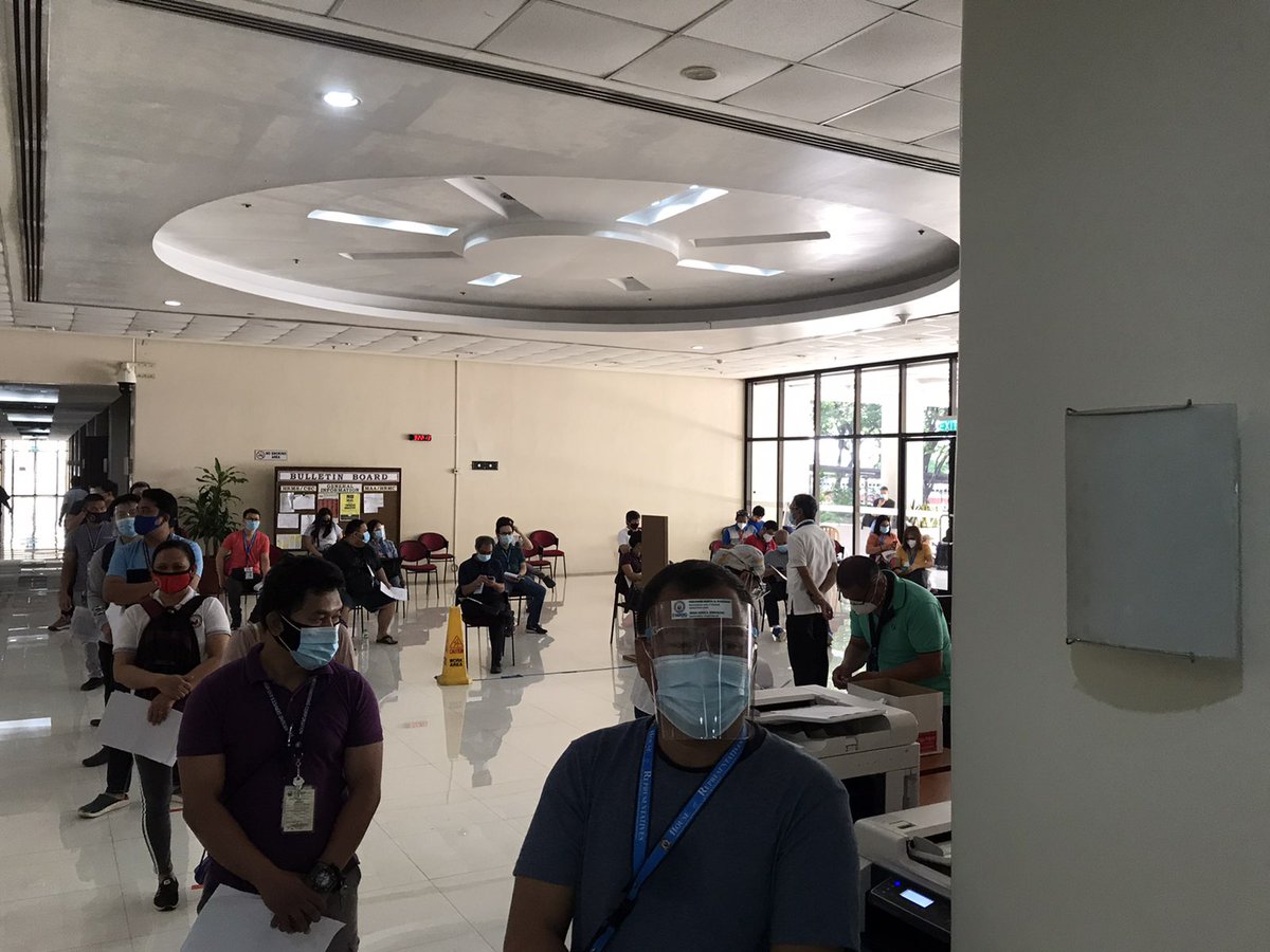 maracepeda's tweet photo. @rapplerdotcom The mandatory RT-PCR test swabbing is currently ongoing at the De Venecia Hall at the Batasang Pambansa. Tomorrow, all SONA guests will be undergoing a rapid test too. Sourced photos. https://t.co/TmS5npIEol