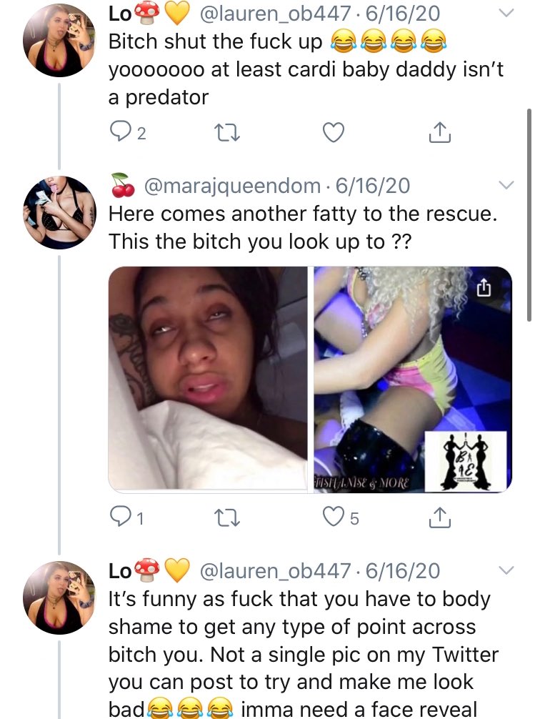 Out of nowhere attacking a black woman. Body Shaming after a discussion started in the thread.