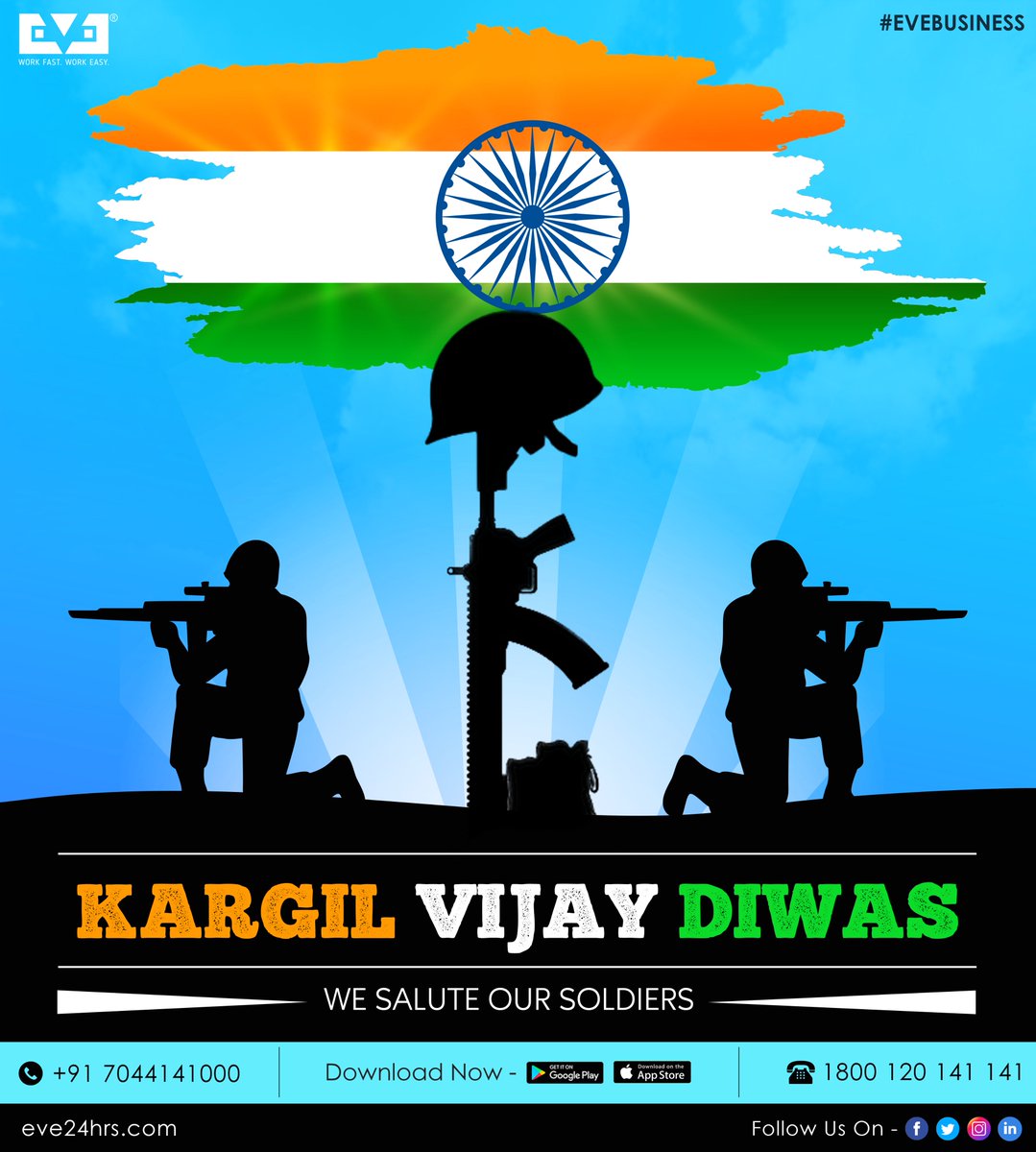 Take a moment to remember our patriots of past and present! Jai Hind

#KargilVijayDiwas #KargilVijayDiwas2020 #कारगिल_विजय_दिवस #IndianArmy #CourageInKargil #kargilheros #21YearsOfKargilVijay #JaiHind
#kargildiwas #IndianArmedForces #जयहिंद #KargilKeVeer #Kargil 
#EVE #EVEApp