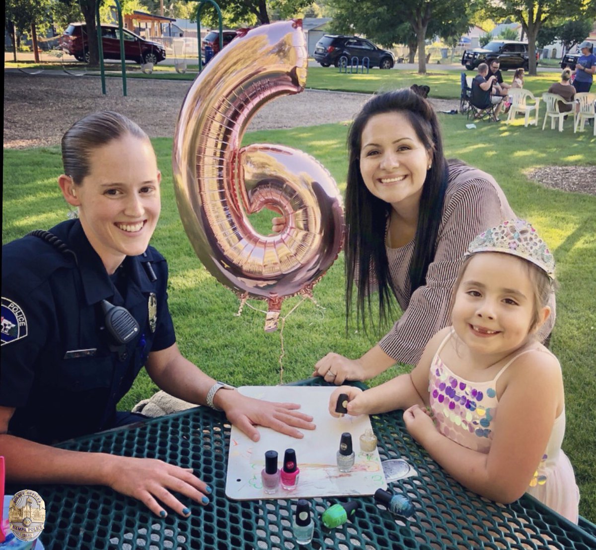 NampaPolice1's tweet photo. Bella turned 6 today. Her dad called and told us the #Birthday Girl’s wish was for a lady police officer to stop by her Princess Party👑
We were happy the work action slowed enough for Ofcr Sydney Elliott AND Cpl Brad Childers to join the family for some Birthday Fun!
#FunAtWork https://t.co/zqhMvGJMDJ