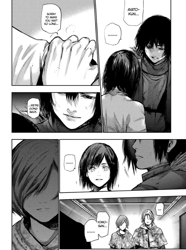 Ayato was never actually a bad guy cuz even in part 1 they hint at him low-key protecting Touka but his change in Re still feels so....drastic. Can't complain too mich tho since we got this scene out of that. Small break from the usually depressing shit that goes on lol.