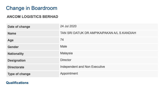 Emmanuelsamarathisa On Twitter Got To Thank Pelhambluefund For This Tip Pm Muhyiddin Yassin S Doctor Ampikaipakan S Kandiah Has Been Appointed Independent Non Executive Director Of Ancom Logistics Bhd Effective July 24 Https T Co A2qsbteefq